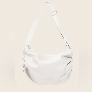 Ruched White Faux Leather Shoulder Bag Chic Medium Hobo Purse